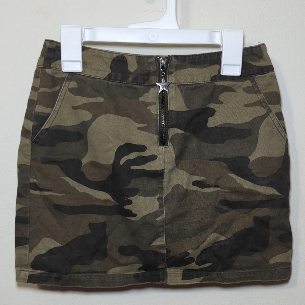 For All Seasons x Paper Crane Camo Mini Skirt Star Zipper Cotton Girls Size M
